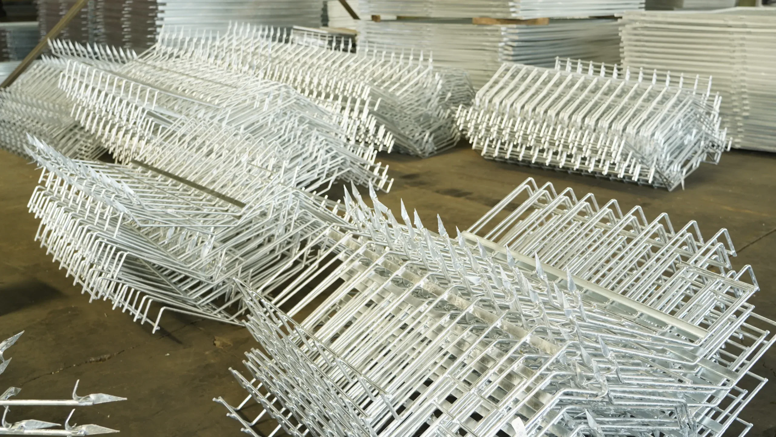 Hot-dip galvanized fence panels at the Command Fence factory