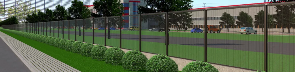 CAD view of a complete 358 fence panel and post system